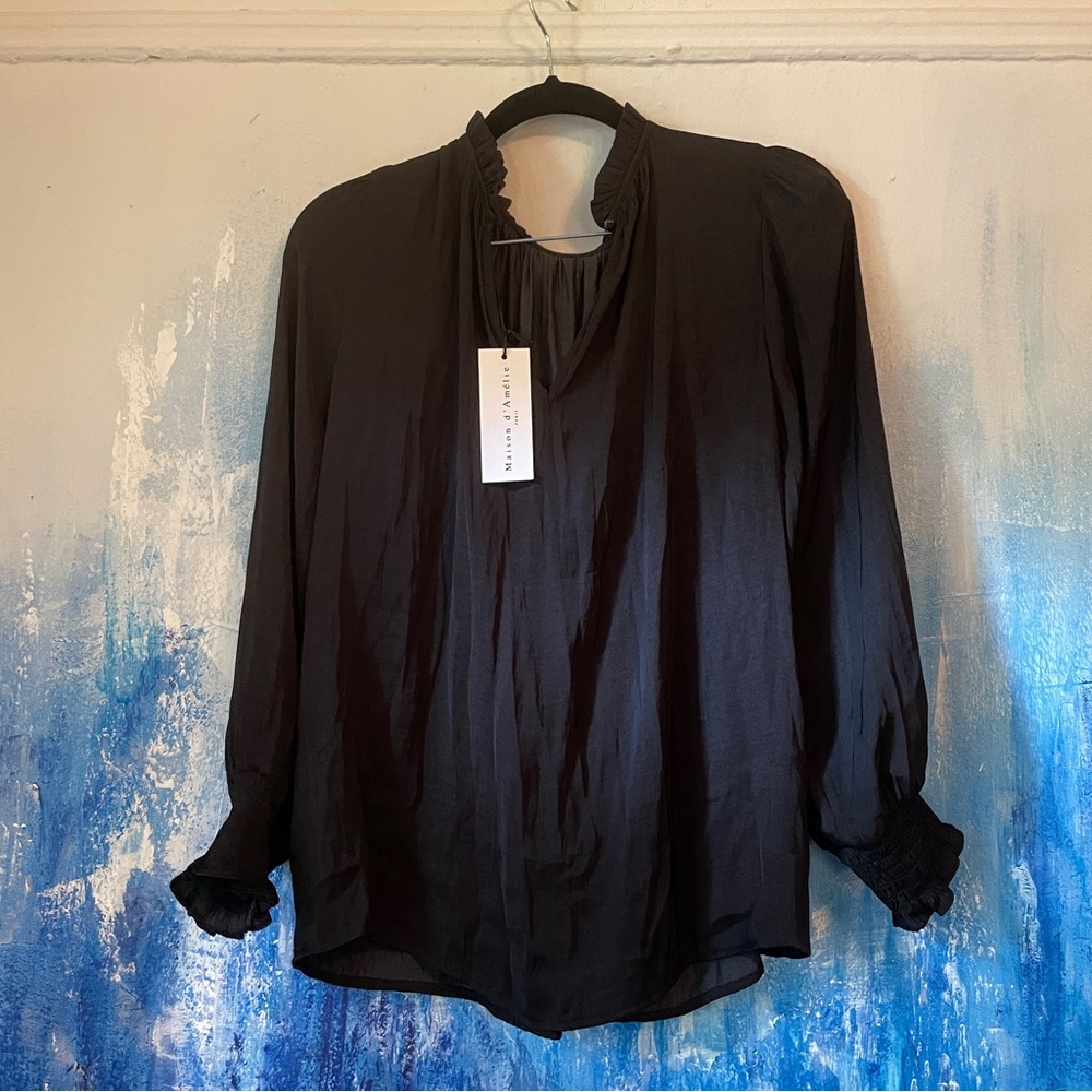 NWT Black Gothic Romantic Poet Sleeve Ruffled Blouse